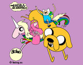 Desenho Jake, Finn, Princesa Bubblegum e Rainbow Lady pintado por Ruann