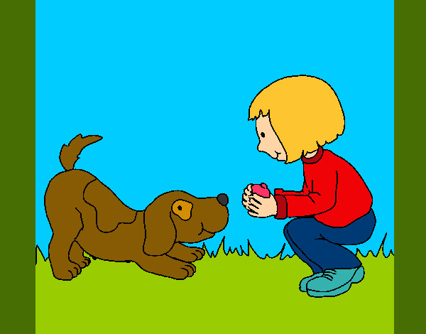 Desenho Menina e cão a brincar pintado por Thaiss