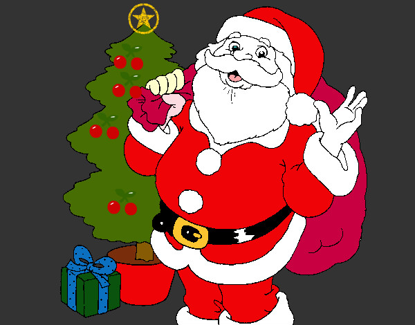 Desenho Santa Claus e uma árvore de natal pintado por joicinha