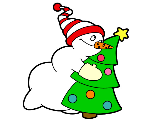 Desenho Boneco de neve abraçando árvore pintado por clregina