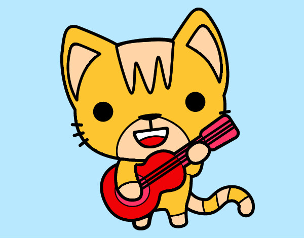 Desenho Gato guitarrista pintado por duda_bonan