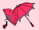 Desenho Leque e guarda-chuva pintado por REBHECCA