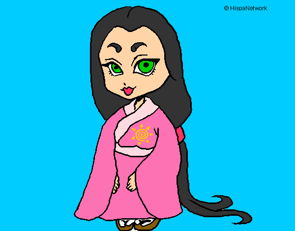 Desenho Princesa com kimono pintado por brunabriza