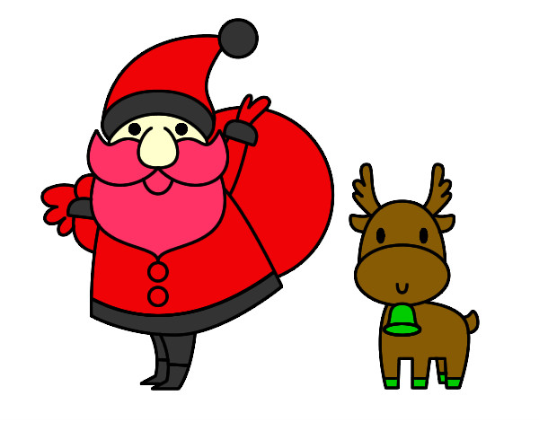 Desenho Papai Noel e um rena pintado por giovania