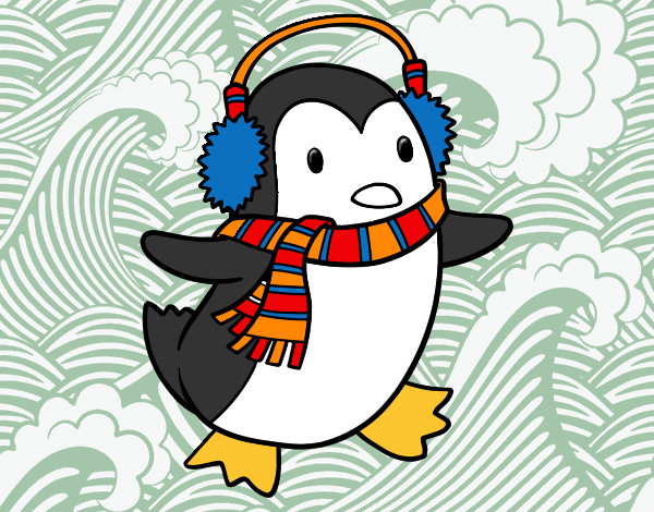 Desenho Pinguim com cachecol pintado por luizab