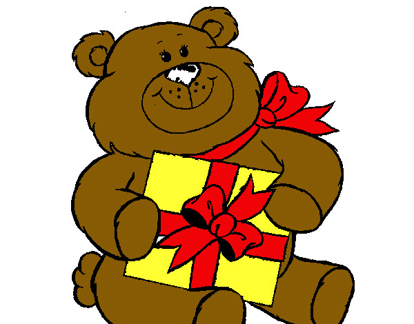 Desenho Urso com presente pintado por taununes