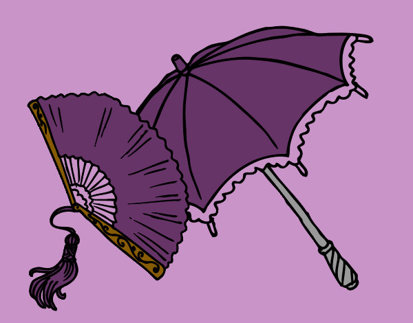 Desenho Leque e guarda-chuva pintado por dudda