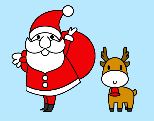 Desenho Papai Noel e um rena pintado por MARIALUZ