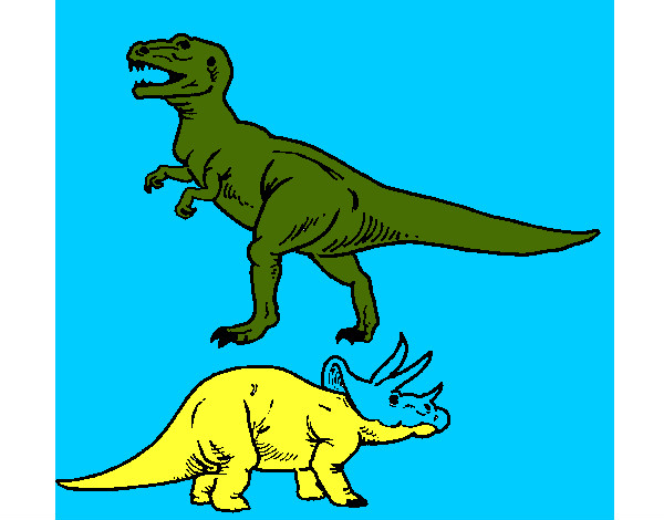 Desenho Tricerátopo e tiranossauro rex pintado por taununes