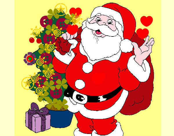 Desenho Santa Claus e uma árvore de natal pintado por Dyda