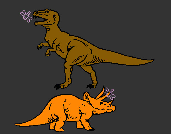 Desenho Tricerátopo e tiranossauro rex pintado por carren