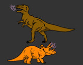 Desenho Tricerátopo e tiranossauro rex pintado por carren
