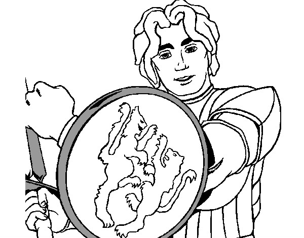 Desenho Cavaleiro com escudo de leão pintado por Leal