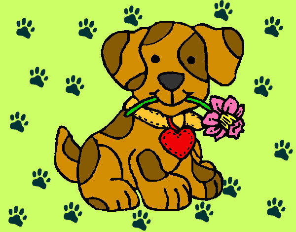 Desenho Filhote de cachorro com uma flor na boca pintado por vitoria23