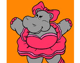 Desenho Hipopótamo com laço pintado por curujinha 