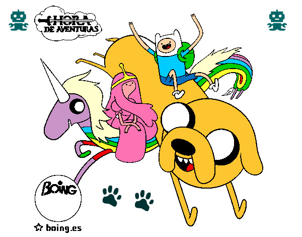 Desenho Jake, Finn, Princesa Bubblegum e Rainbow Lady pintado por pedro559