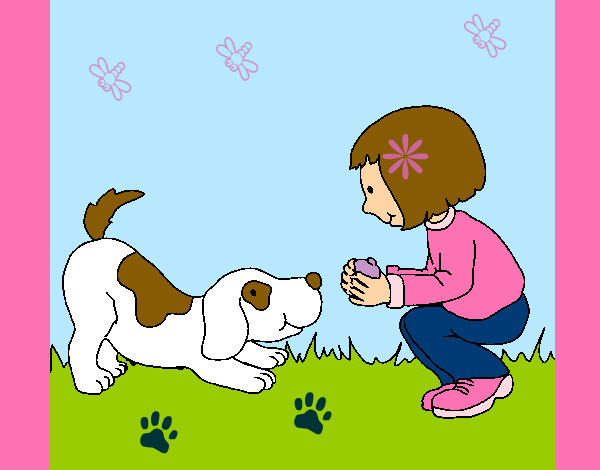 Desenho Menina e cão a brincar pintado por Jenniffer