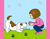 Desenho Menina e cão a brincar pintado por Jenniffer