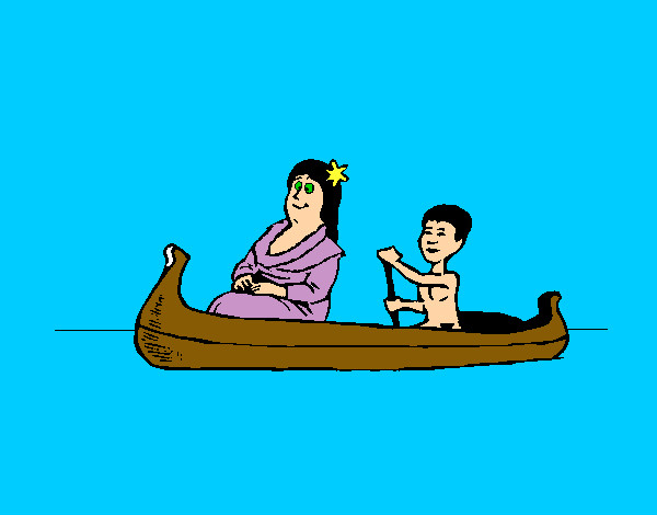 Desenho Mãe e filho em canoa pintado por saraholive