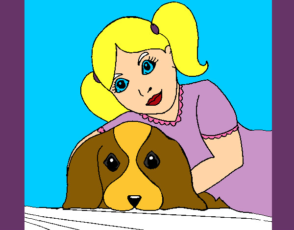 Desenho Menina a abraçar o seu cão pintado por Monick