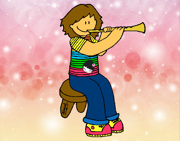 Desenho Menina com clarinete pintado por Bruna-2012