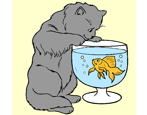Desenho Gato a olhar para o peixe pintado por amandaeber