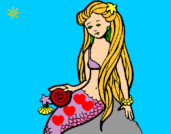 Desenho Sereia com caramujo pintado por Bellalage