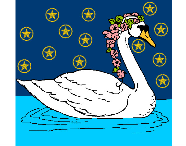 Desenho Cisne com flores pintado por Bruna-2012
