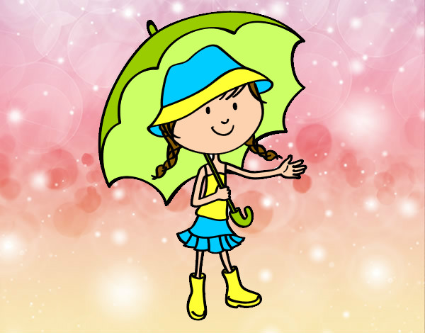 Desenho Menina com guarda-chuva pintado por Bruna-2012