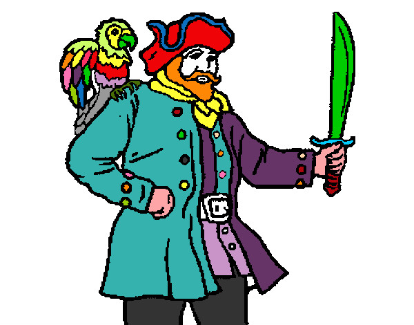 Desenho Pirata com um papagaio pintado por Berta