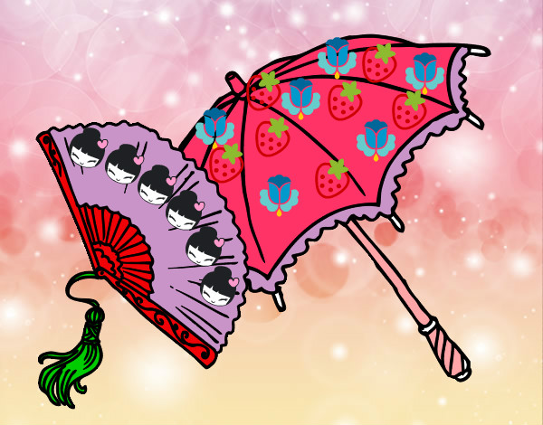 Desenho Leque e guarda-chuva pintado por magyla23