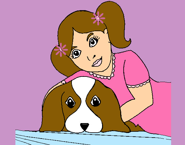 Desenho Menina a abraçar o seu cão pintado por Jenniffer
