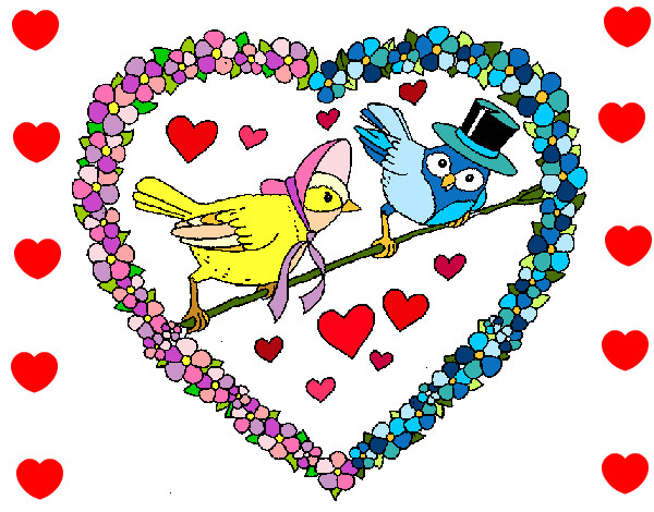 Desenho Coração com pássaros pintado por Nota