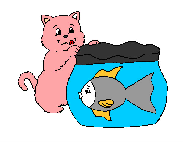 Desenho Gato e peixe pintado por DEBORAVITO