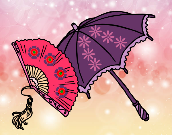 Desenho Leque e guarda-chuva pintado por lukinha23