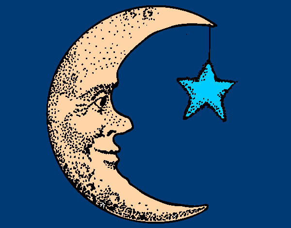 Desenho Lua e estrela pintado por veluda
