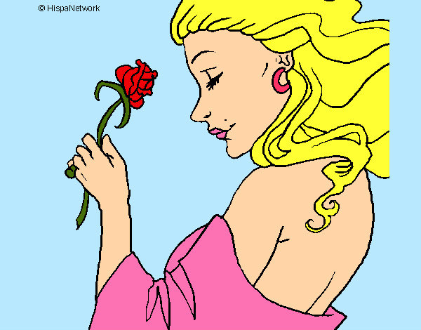 Desenho Princesa com uma rosa pintado por veluda