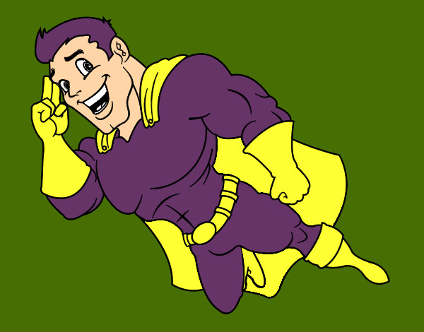 Desenho Superherói voando pintado por Marquinhos