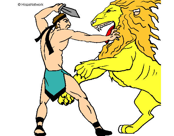 Desenho Gladiador contra leão pintado por Ana10