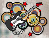 Desenho Guitarra e estrelas pintado por Dessa