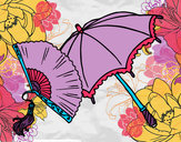 Desenho Leque e guarda-chuva pintado por Dessa