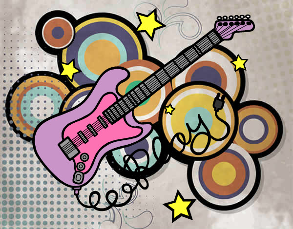 Desenho Guitarra e estrelas pintado por sara_klb