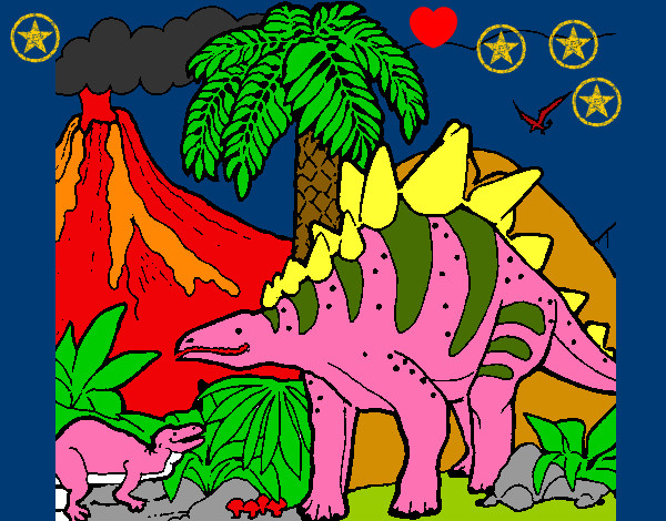 Desenho Família de Tuojiangossauros pintado por betitamill