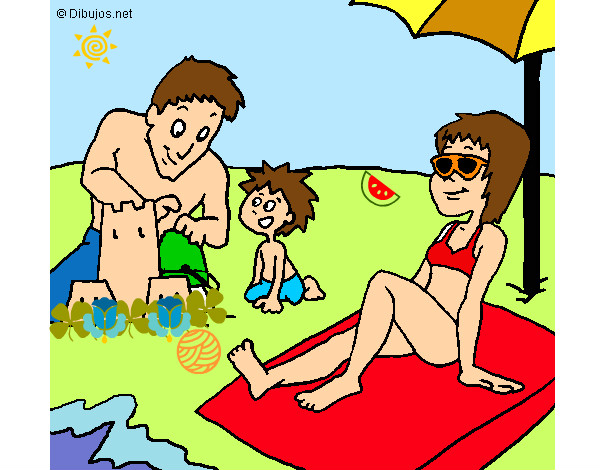 Desenho Família férias pintado por Karolynna 