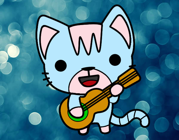 Desenho Gato guitarrista pintado por EDUARDA01