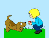 Desenho Menina e cão a brincar pintado por Karolynna 