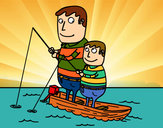 Desenho Pai e filho de pesca pintado por ImShampoo