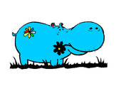 Desenho Hipopótamo com flores pintado por regisdb