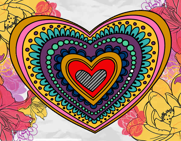 Desenho Mandala coração pintado por PupuBiel