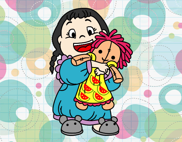 Desenho Menina com boneca pintado por ImShampoo